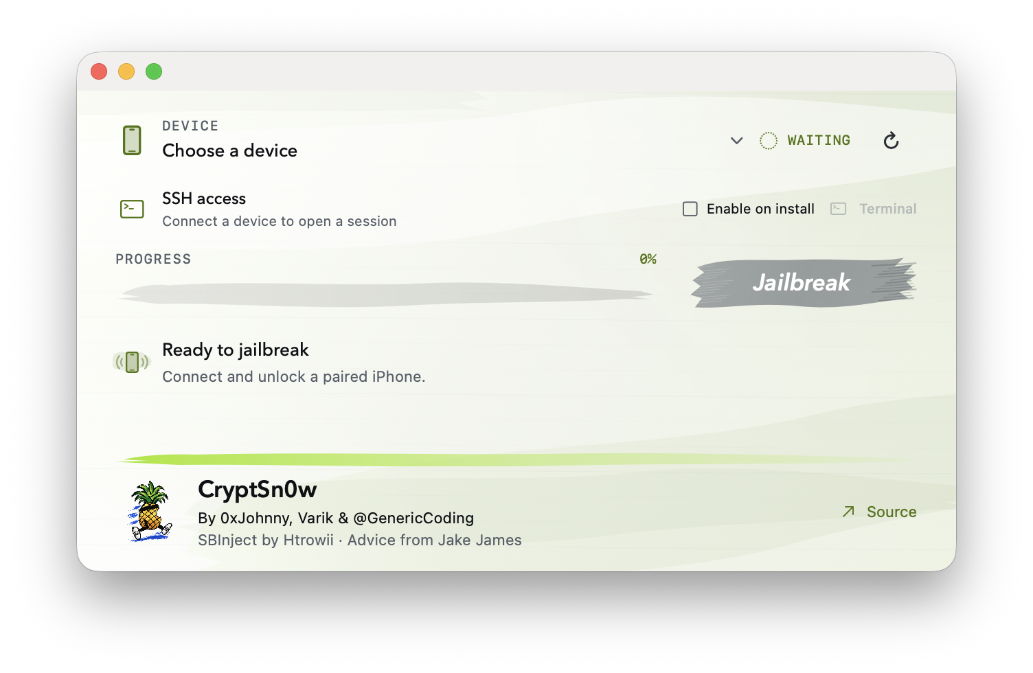 CryptSn0w macOS GUI (historical screenshot)
