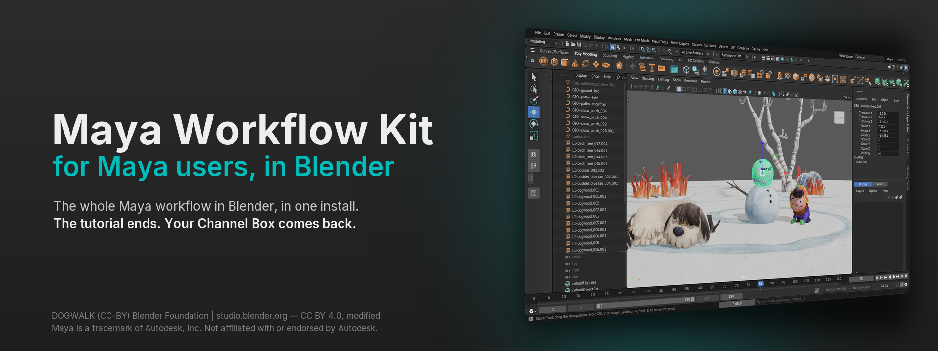Maya Workflow Kit — for Maya users, in Blender. The whole Maya workflow in Blender, in one install.