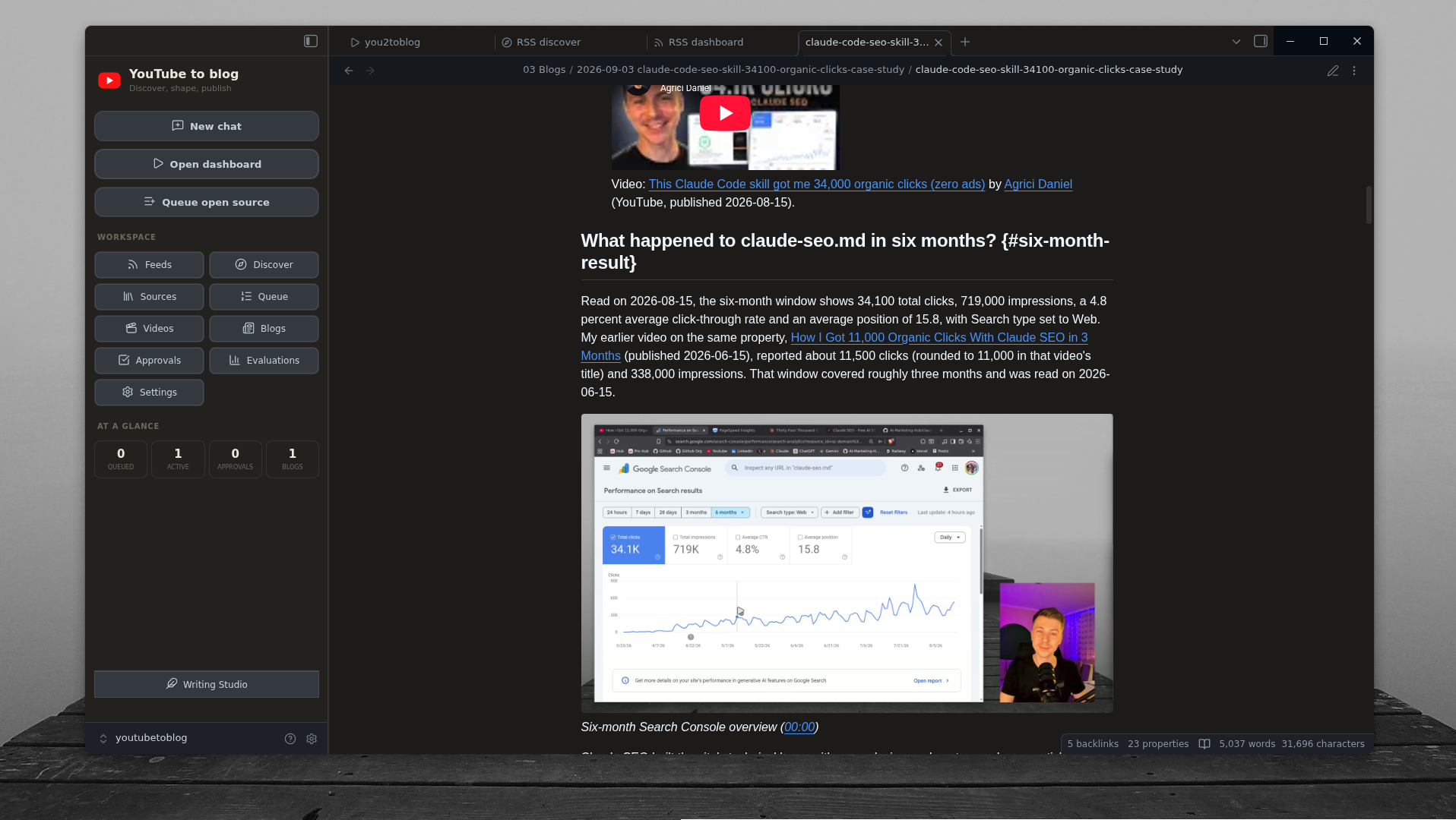 Example article with source attribution and a timestamped frame