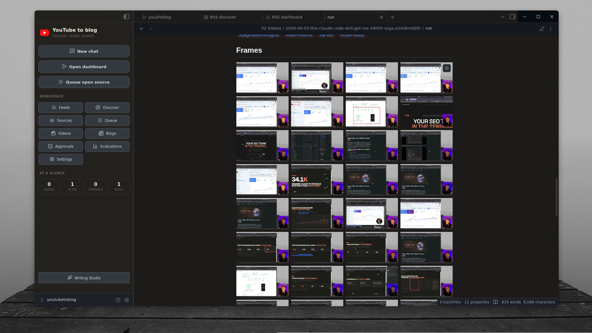 Video run showing extracted frames