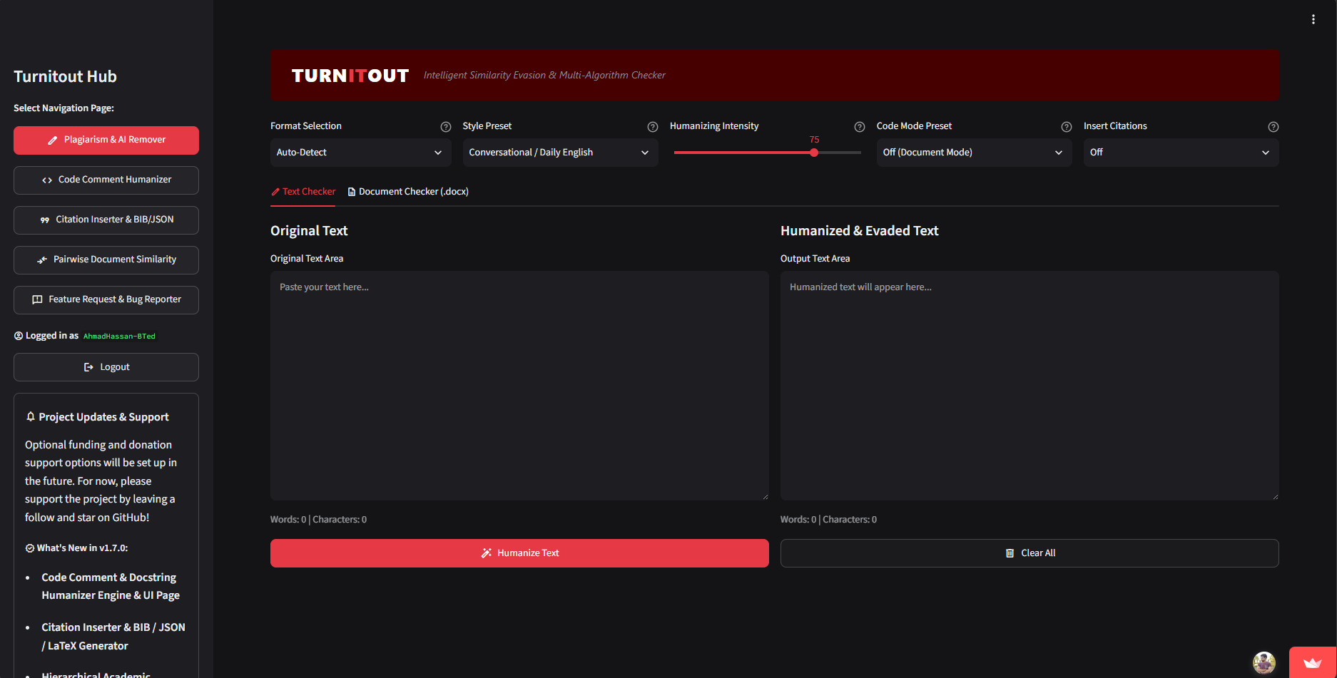 Turnitout Web Interface