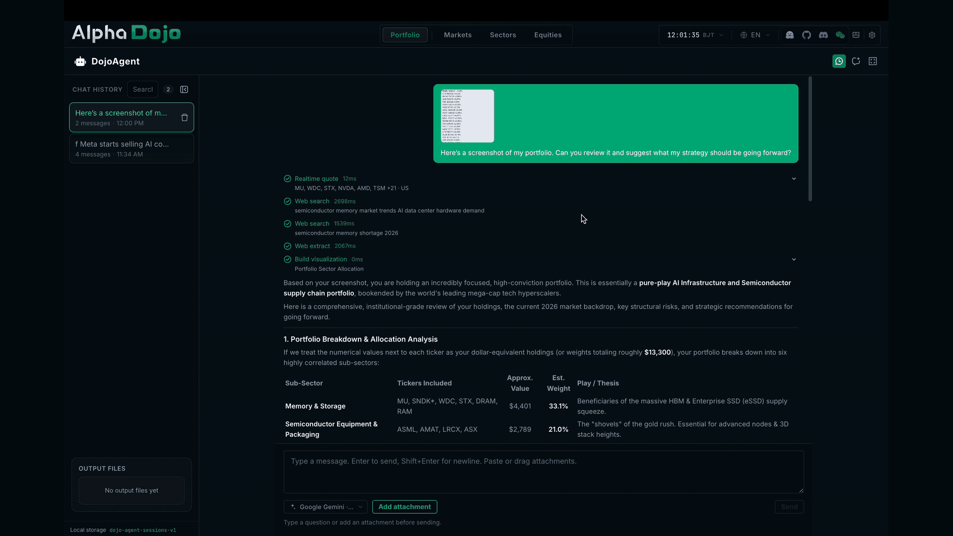 DojoAgents portfolio screenshot upload demo