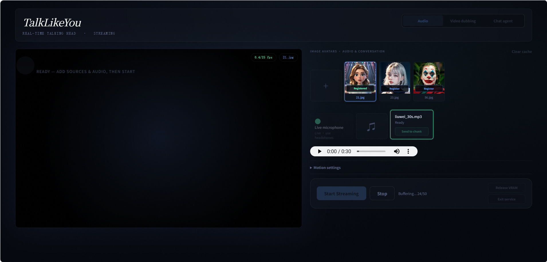 TalkLikeYou streaming demo interface