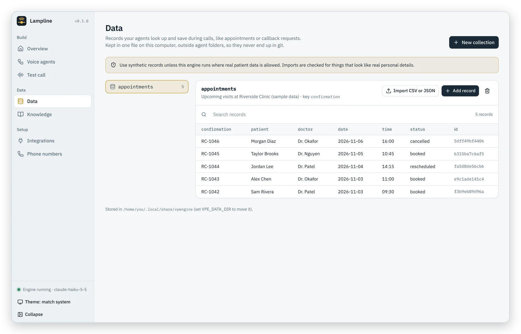 Data: an appointments collection with sample records