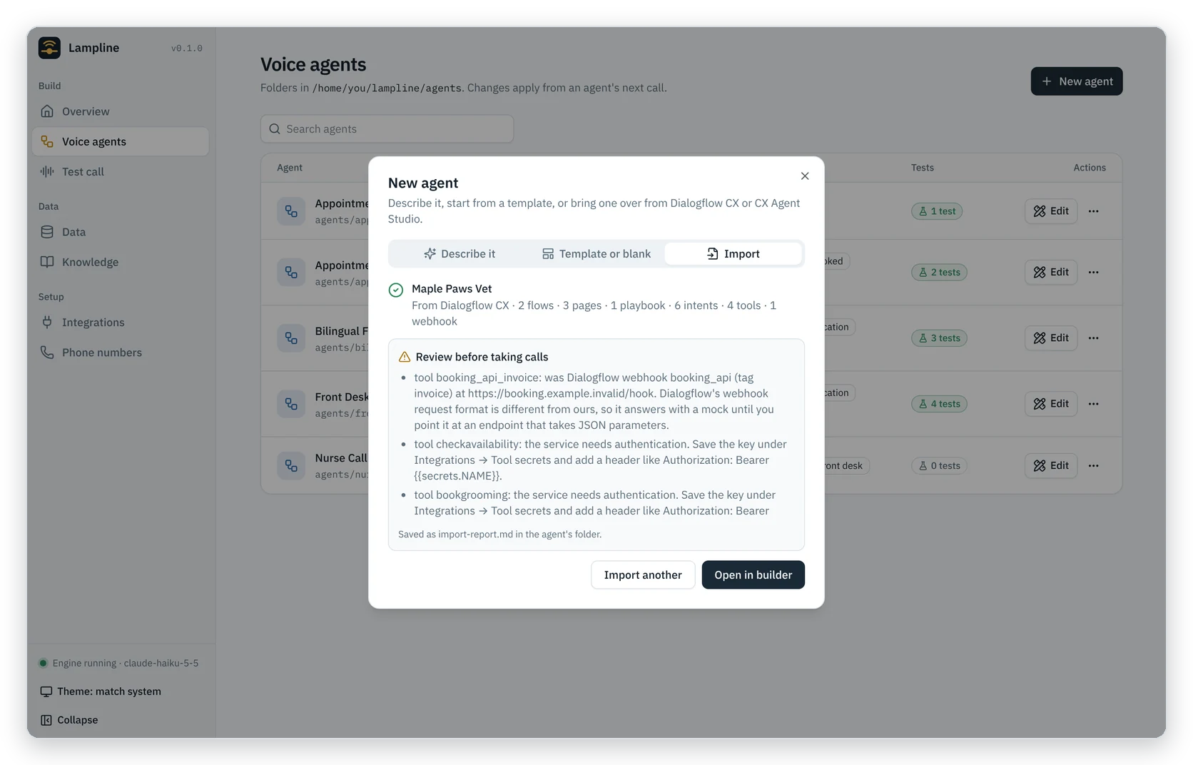 Importing a Dialogflow CX export: what came over, and what to review