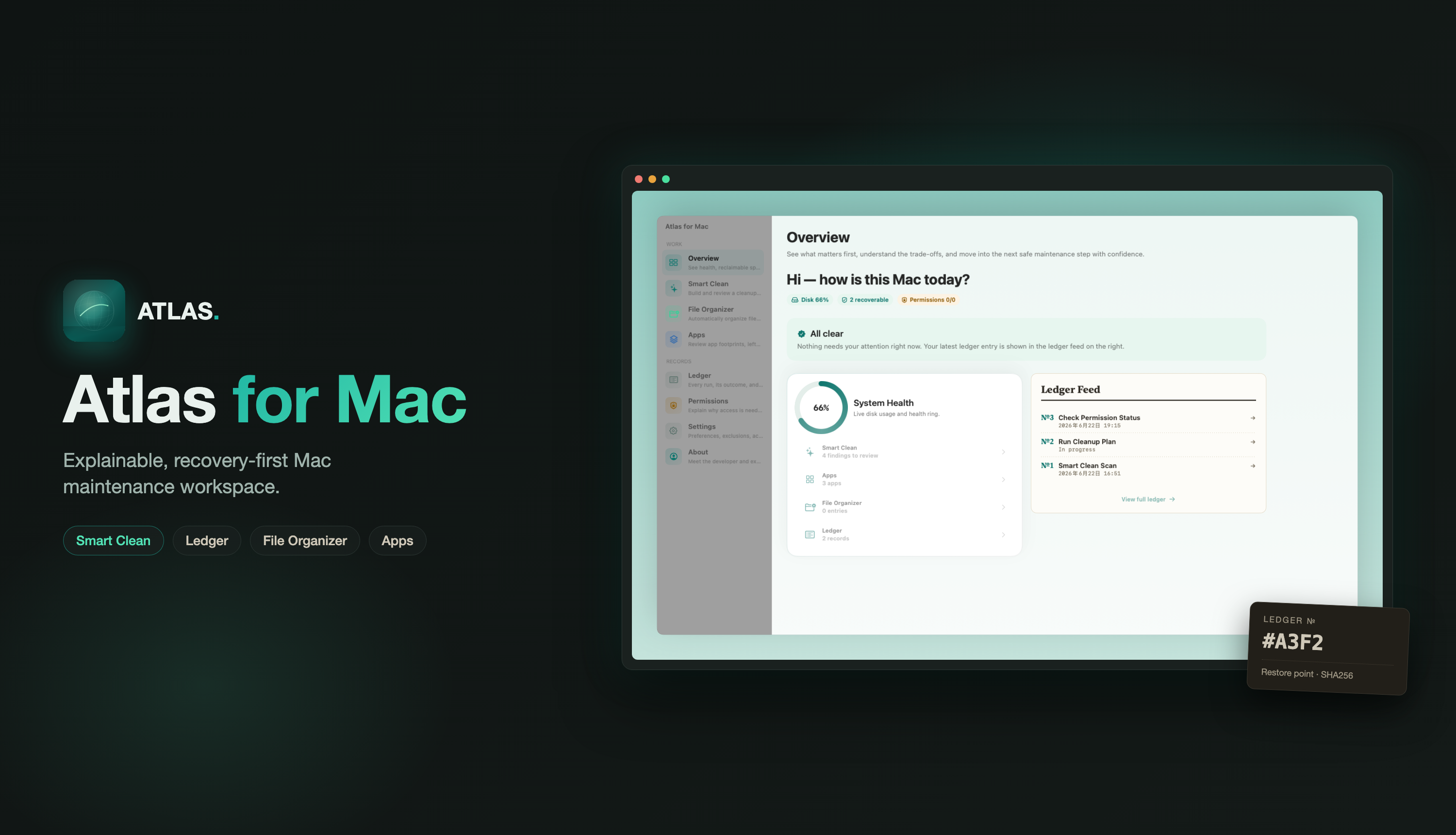 Atlas for Mac — explainable, recovery-first Mac maintenance workspace