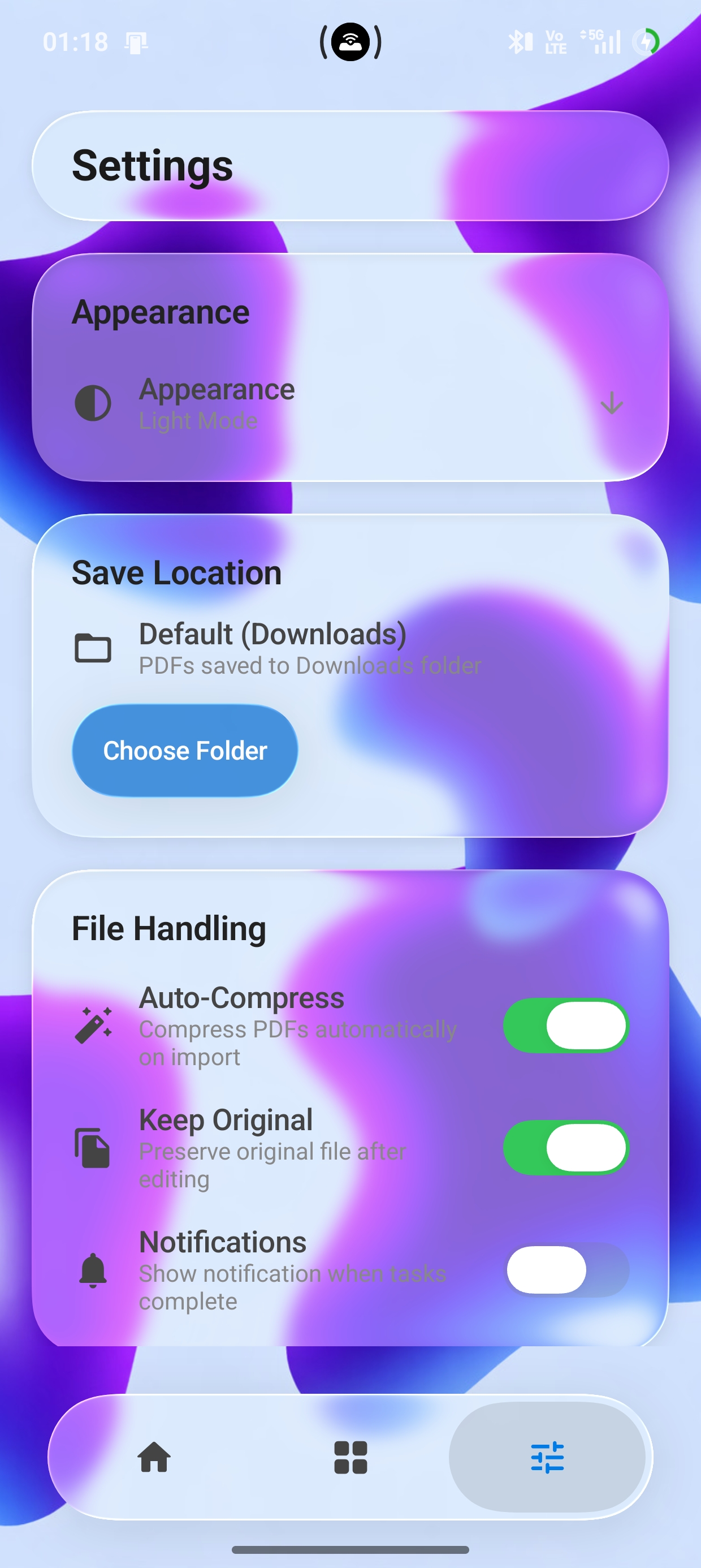 ClearPDF settings in light mode
