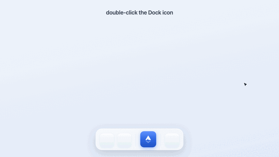 A real app-it build in motion: double-click the Fjord demo's Dock icon, its native window opens, ⌘Q quits and frees the port