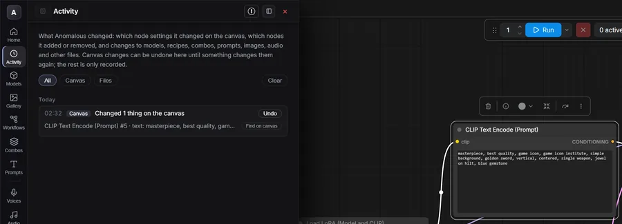 Activity log with an undo button
