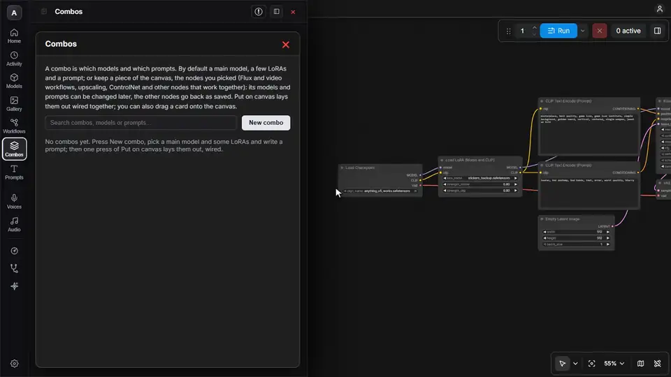 Picked nodes saved as a combo, then put back on the canvas as wired nodes