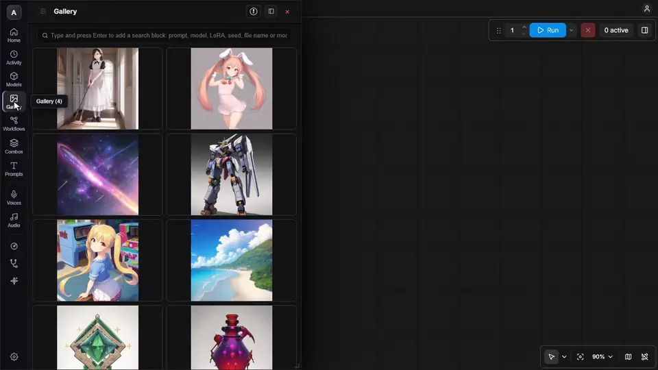 Gallery search, then drag an image onto the canvas