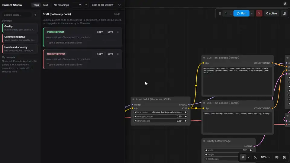 Prompt Studio editing a prompt node as tags