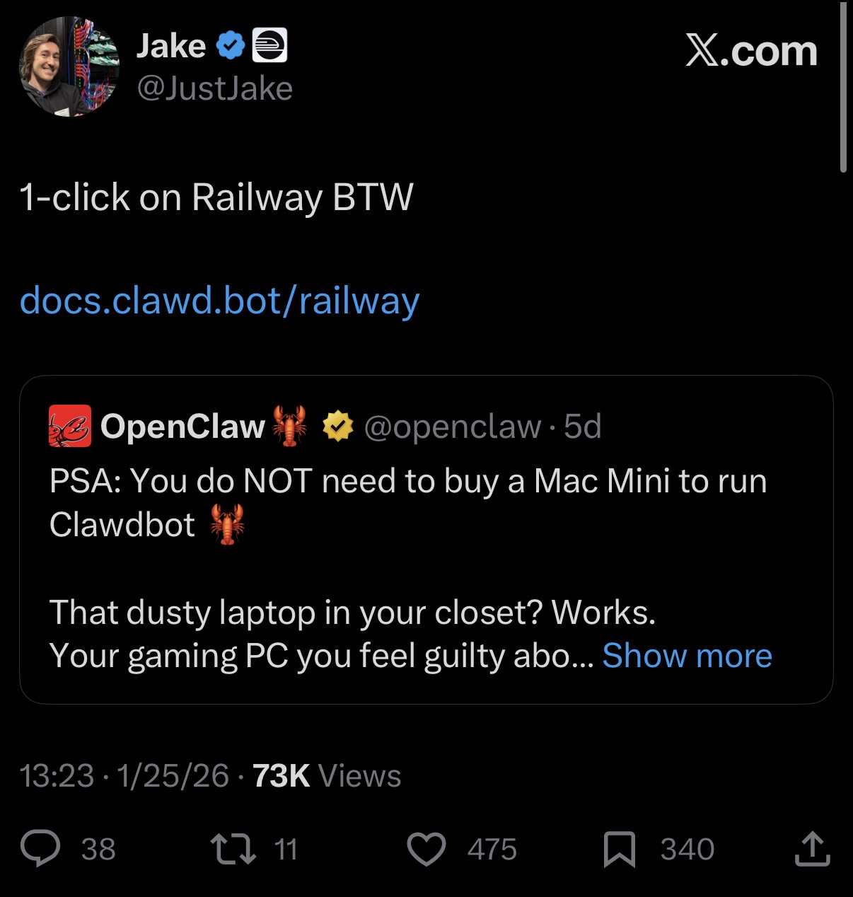 Jake Cooper endorsement tweet screenshot