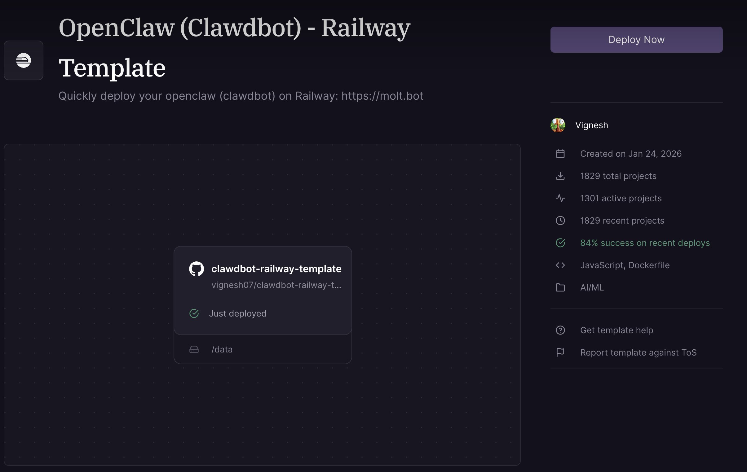 Railway template deploy count