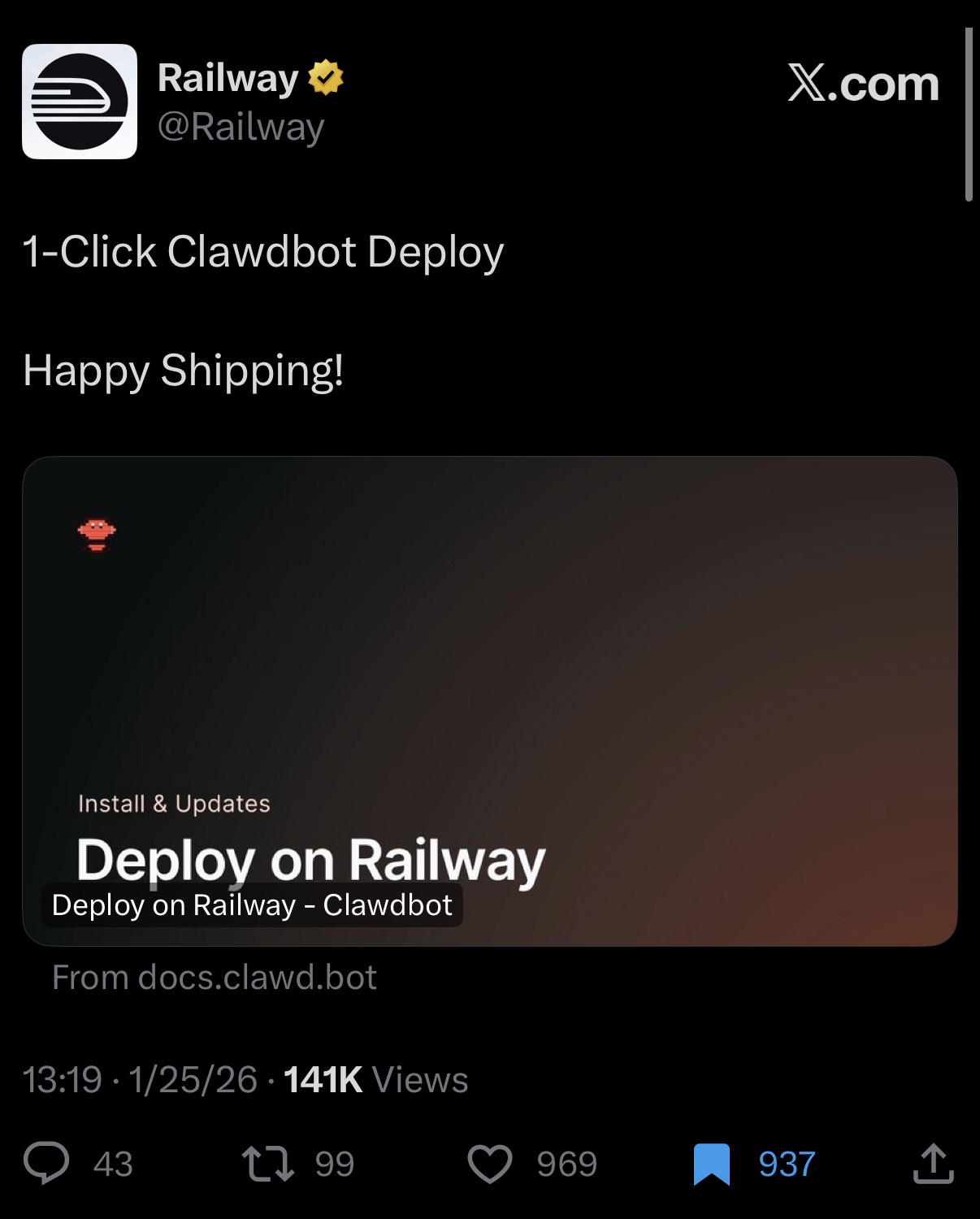 Railway official tweet screenshot