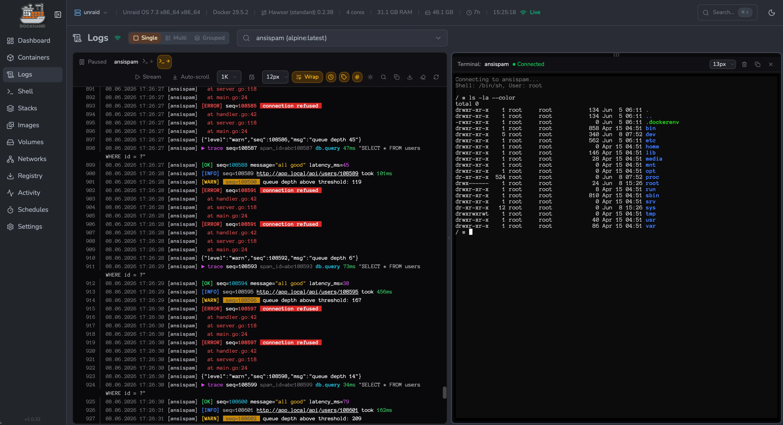 Logs and terminal