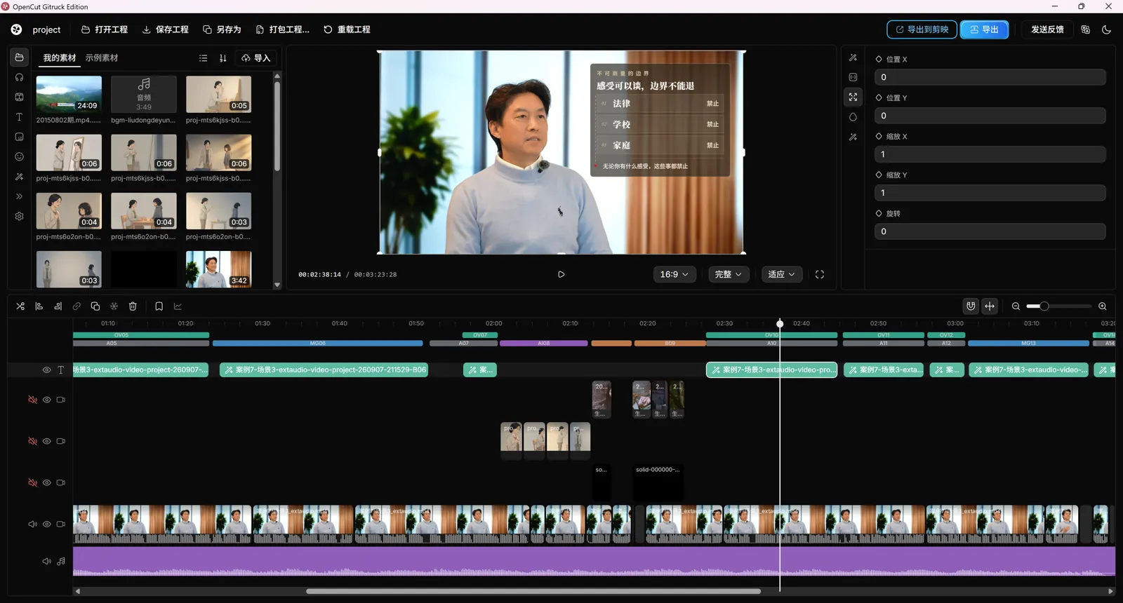 真实客户端工程：画面预览、动态图与多轨时间线，可逐段精修。点击观看流程速览。