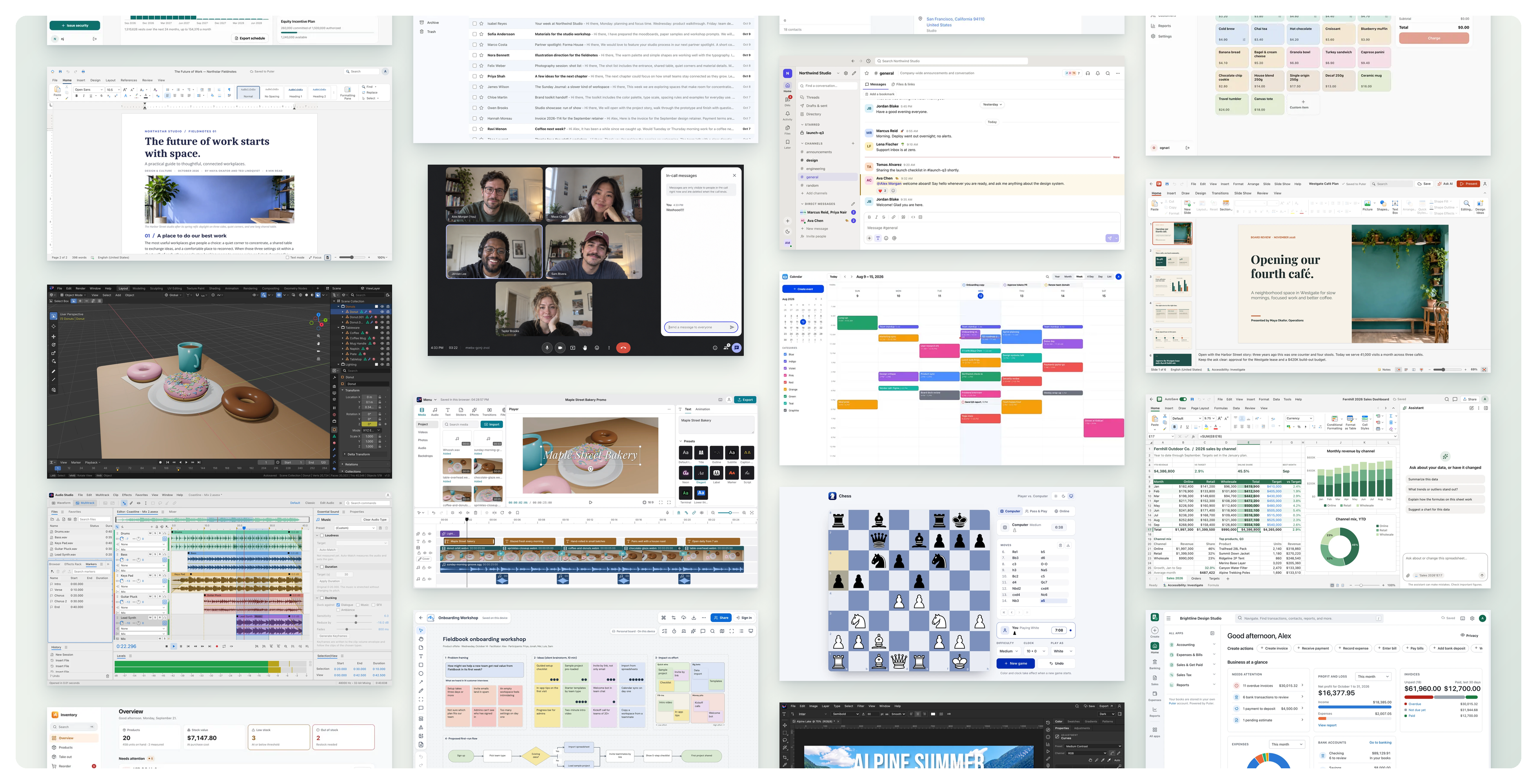 Everything: a wall of app screenshots extending beyond the frame