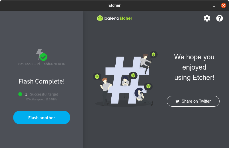 Balena Etcher: flash complete