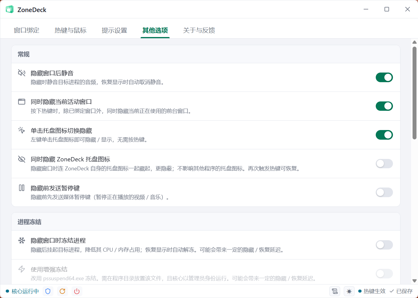ZoneDeck 设置窗口其他选项页