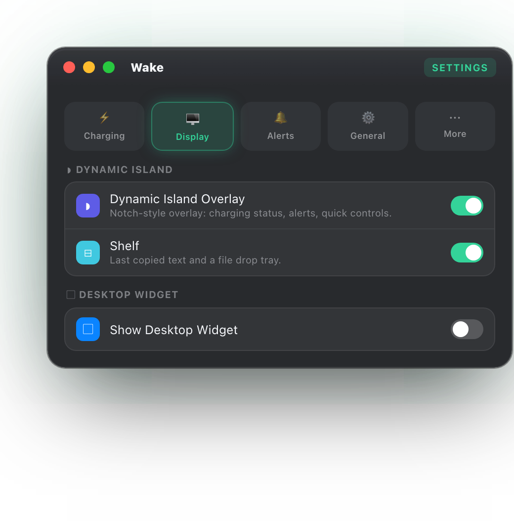 MacWake Settings