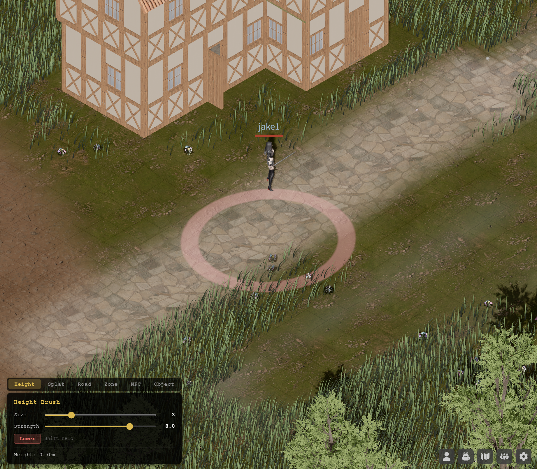 In-game map editor with height brush active