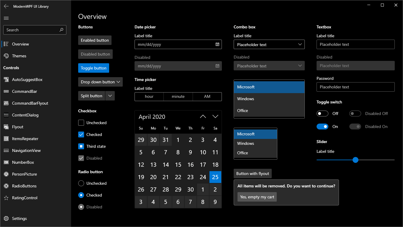 Overview of controls (dark theme) Overview of controls (dark theme)