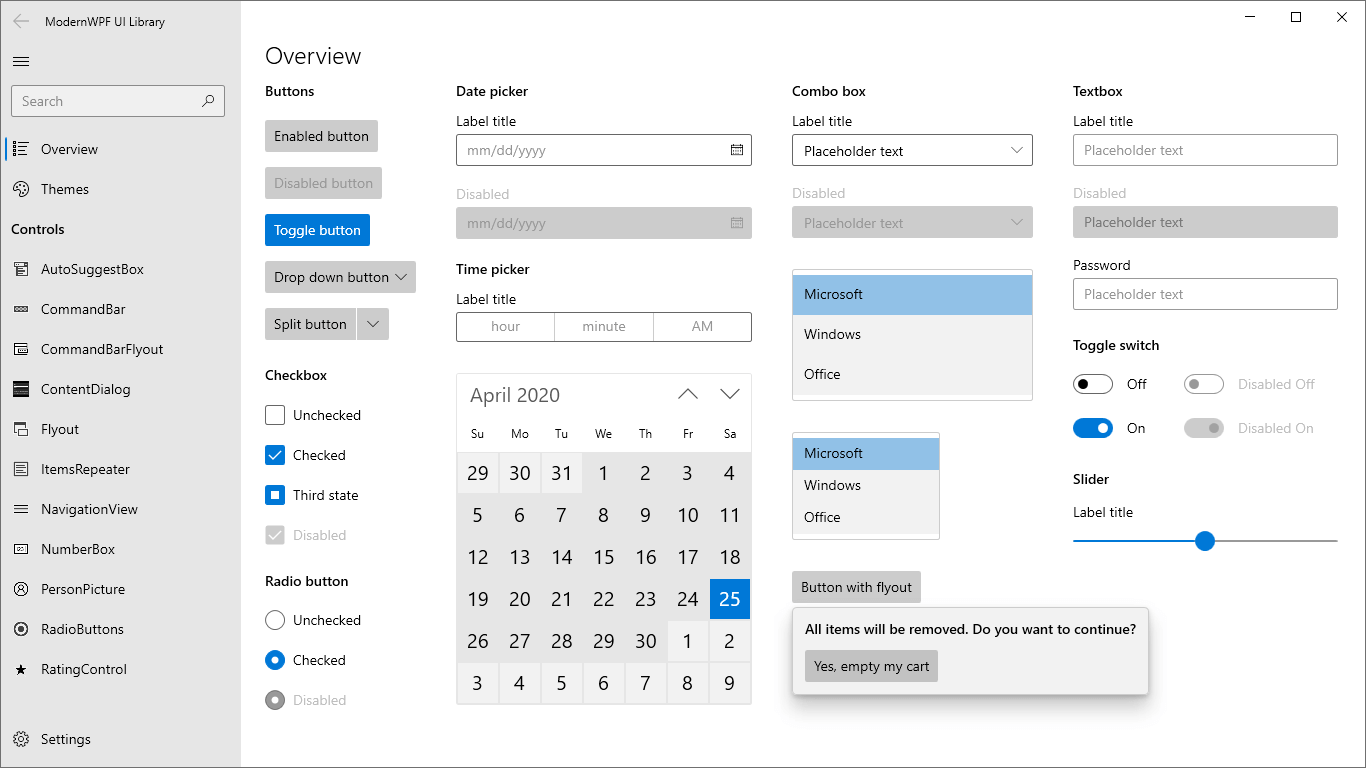 Overview of controls (light theme) Overview of controls (light theme)