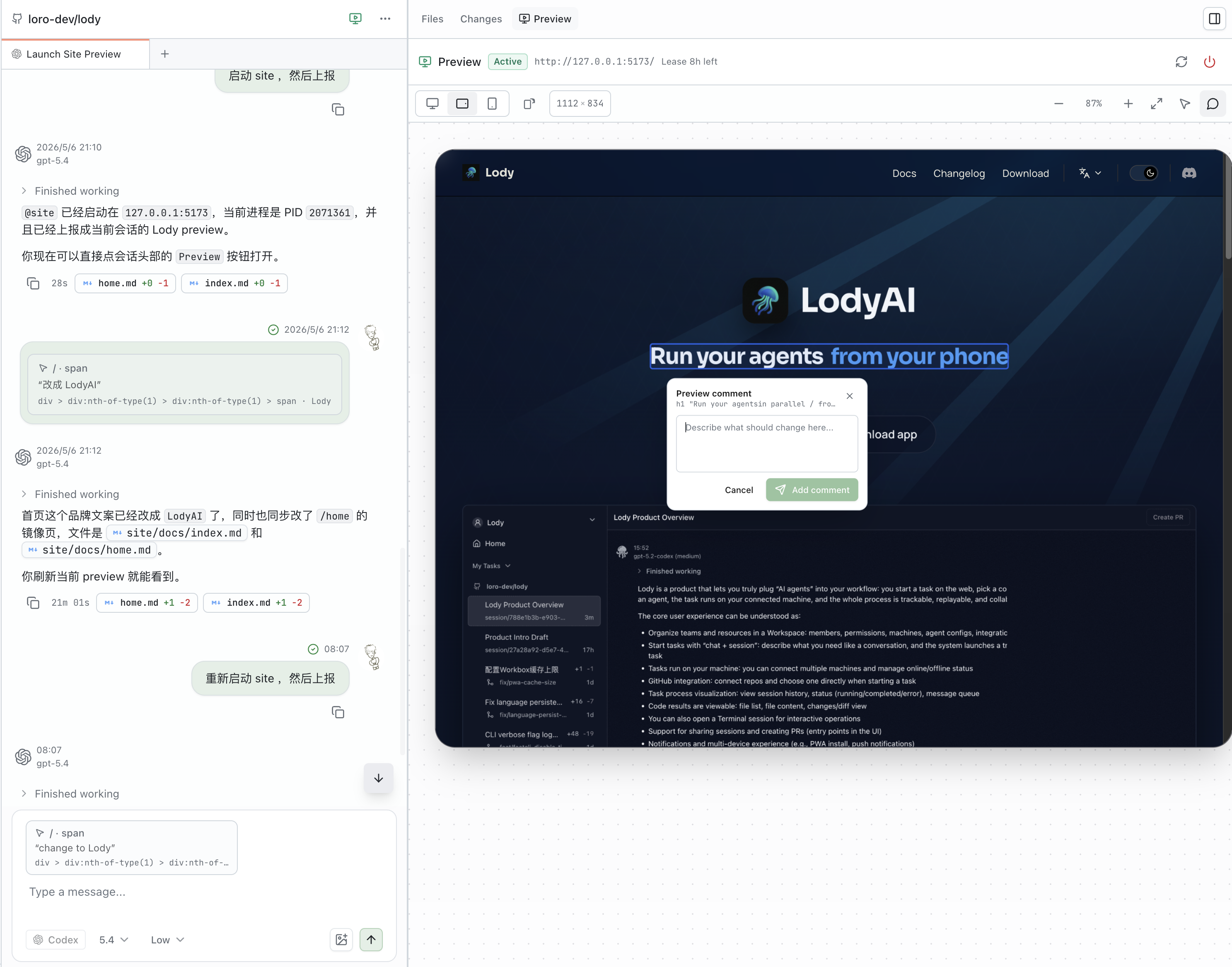 Annotating a running web app and sending the feedback to an Agent