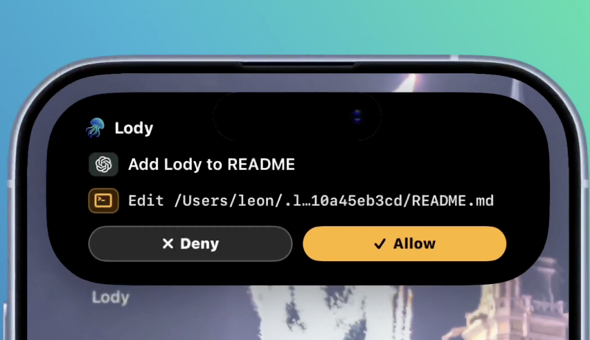 Approving an Agent permission request from an iPhone Live Activity