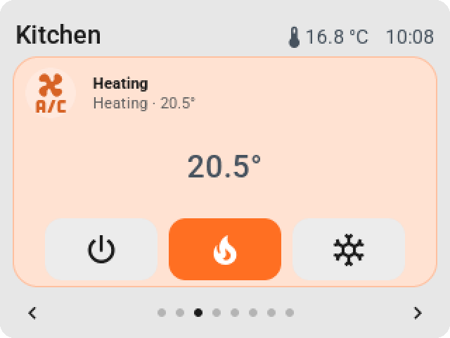 A full-page heating tile on the CYD with the mode keys at the bottom
