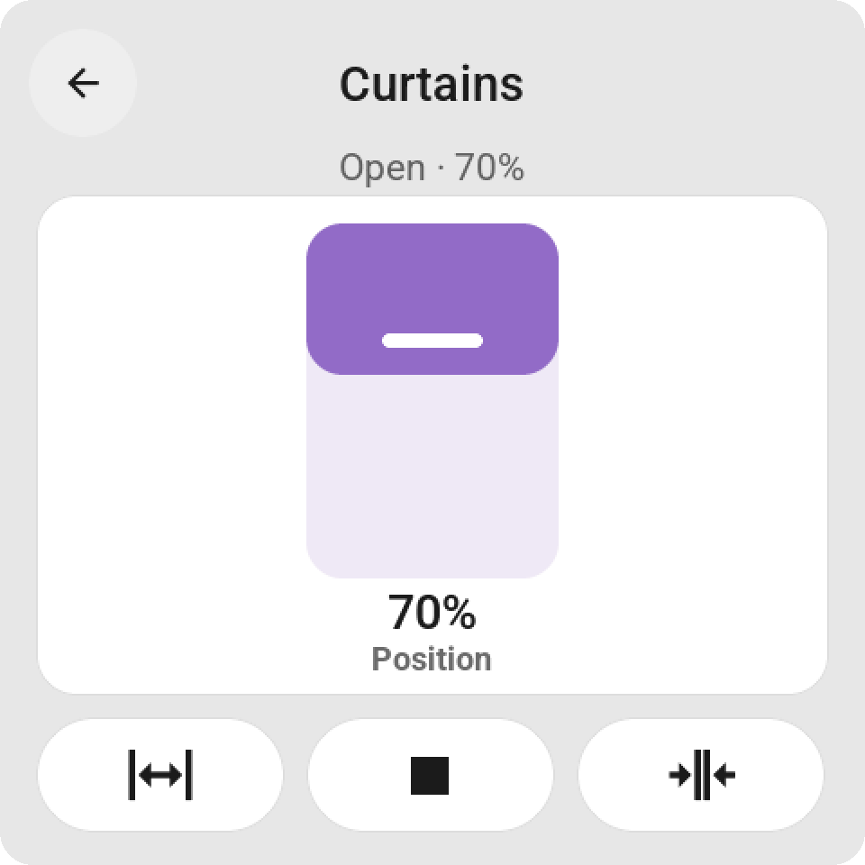Cover card for curtains: the position slider and the sideways open, stop and close keys