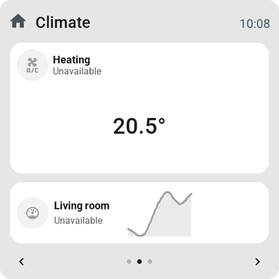 The heating two by two: the target temperature between minus and plus, the room temperature under it and a row of mode keys, heat lit in orange, above a temperature graph