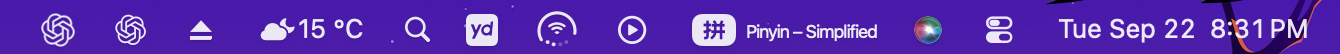 DuoBar 1.3.0 in the macOS menu bar