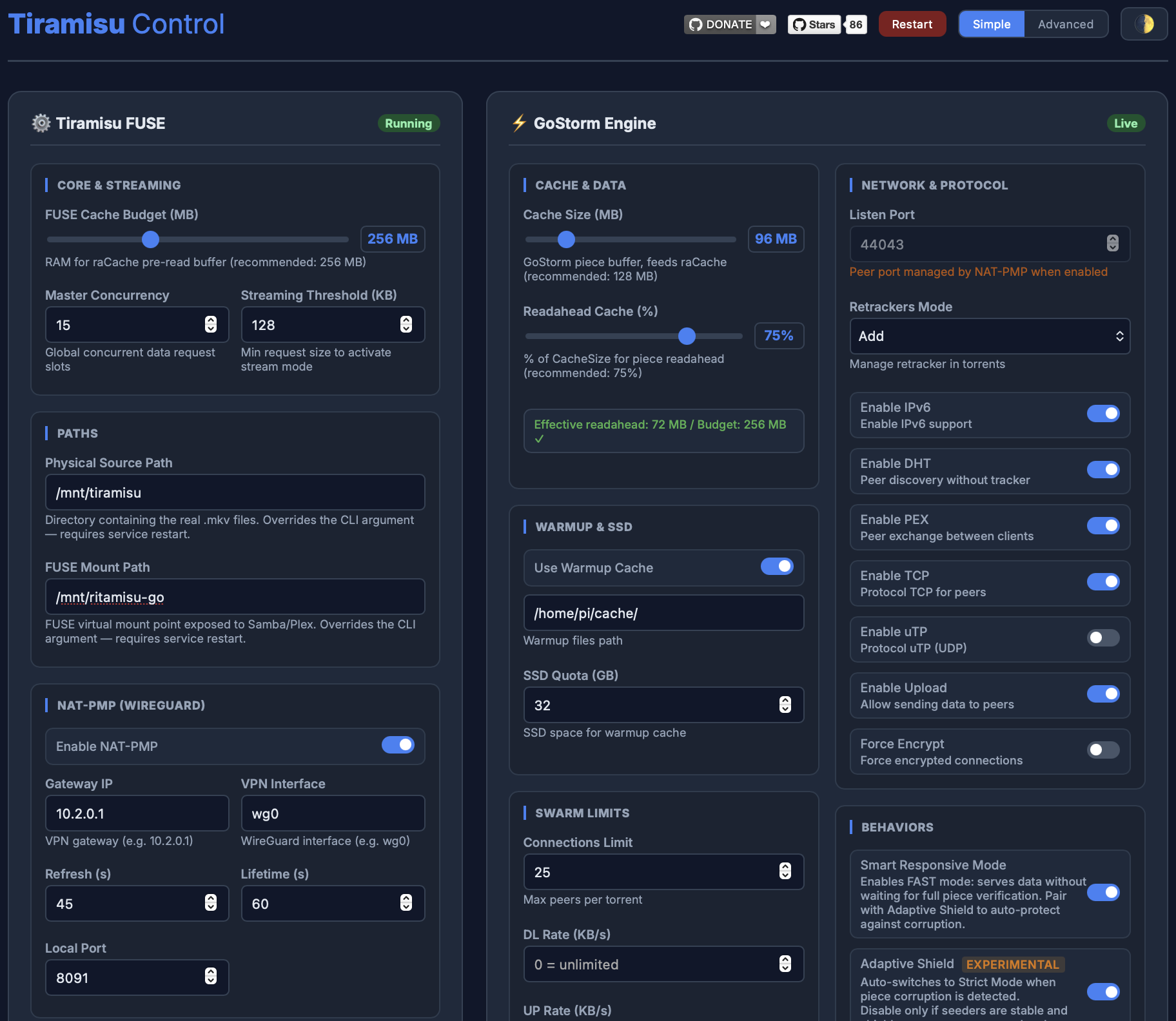 Tiramisu Control Panel overview