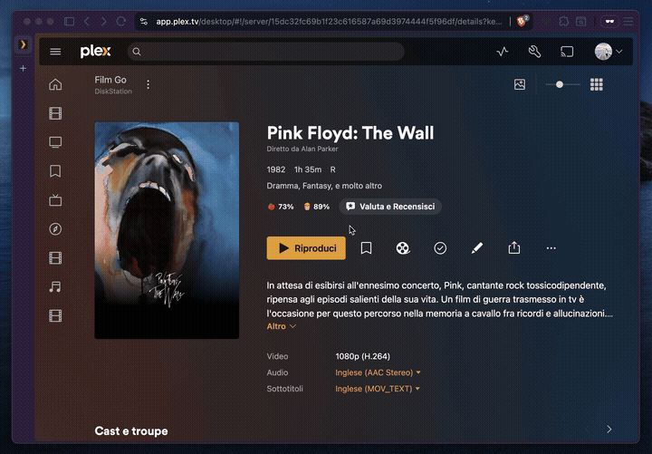 Tiramisu: click play on a torrent, streaming starts in about a second