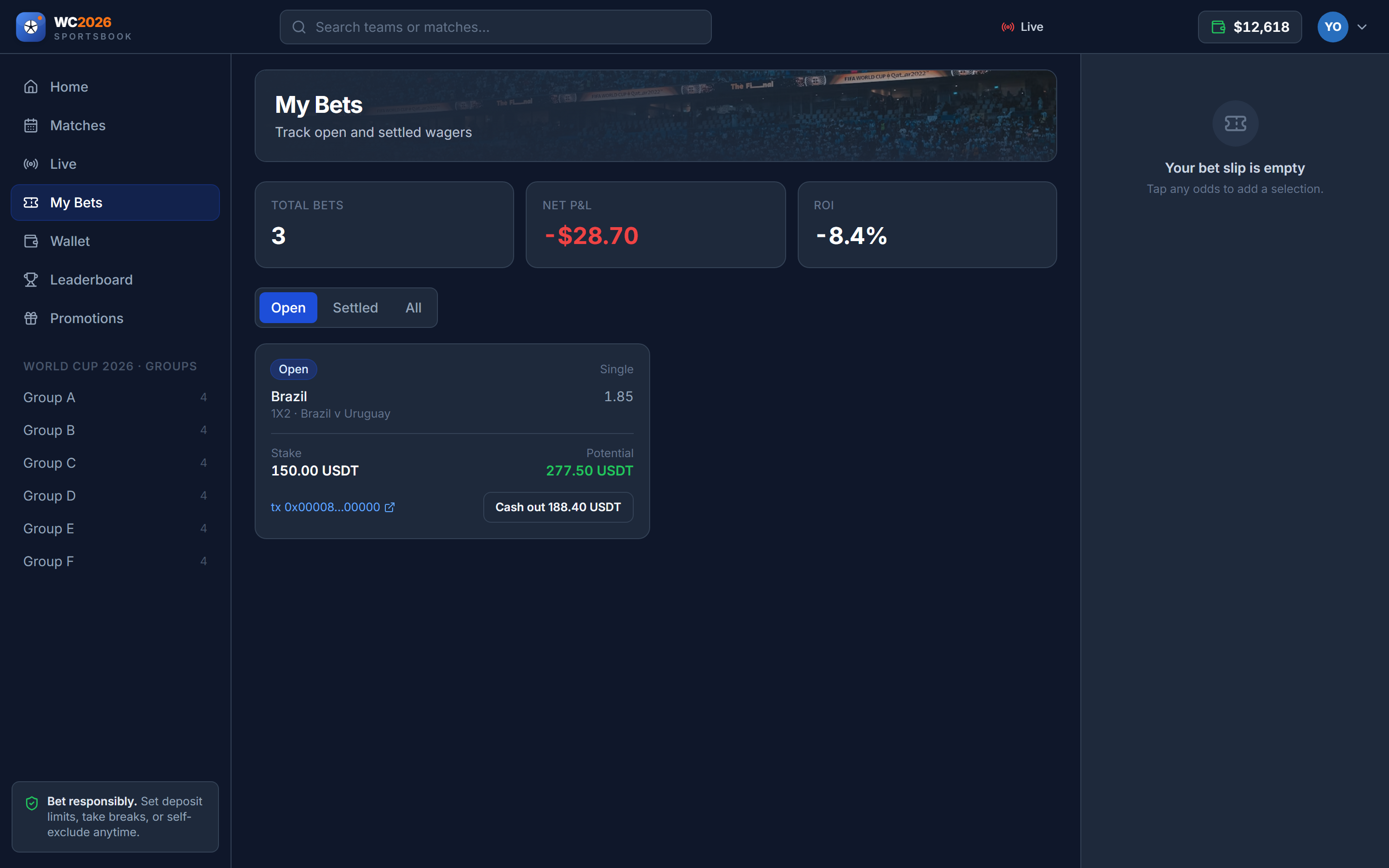 My bets — open & settled