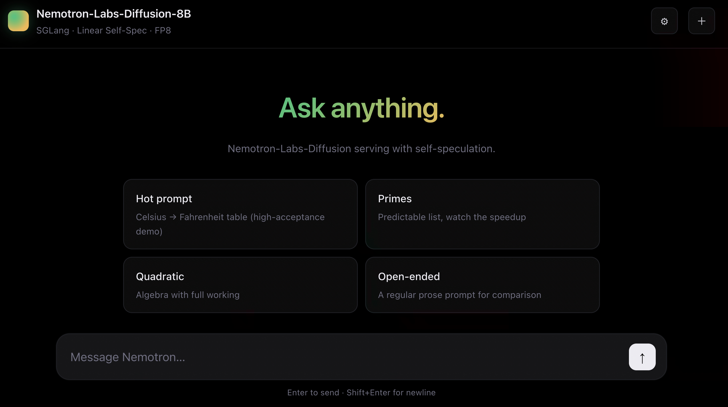 Nemotron-Labs-Diffusion-8B served via SGLang on a DGX Spark — HTML chat client