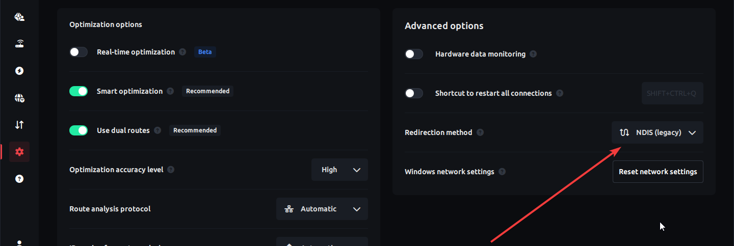 ExitLag settings screenshot