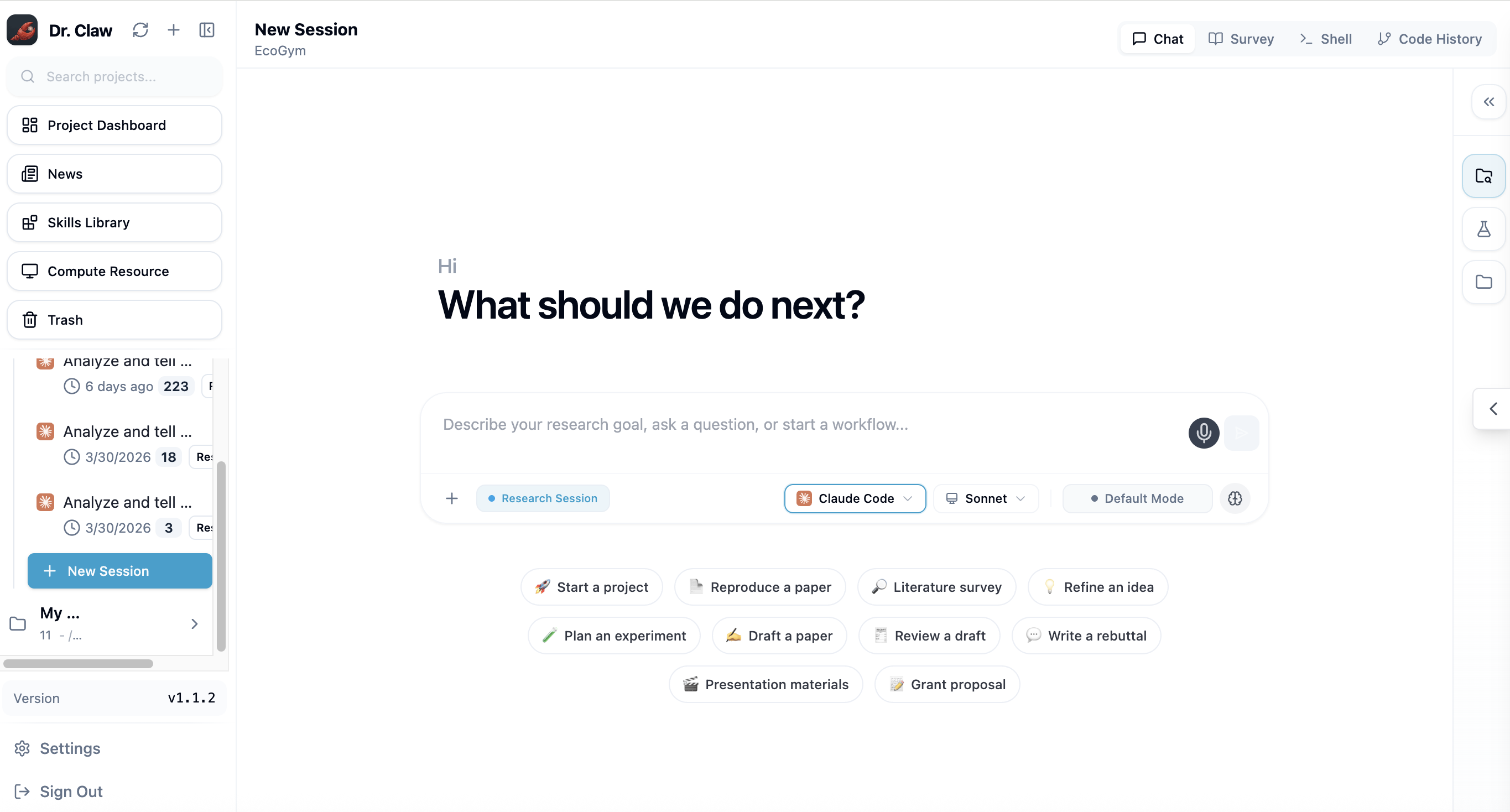 Dr. Claw chat interface