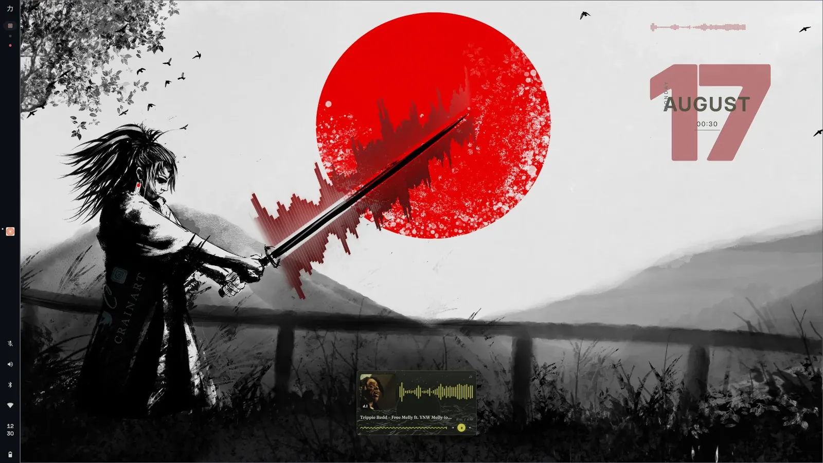 A samurai under a red sun, the date in the corner