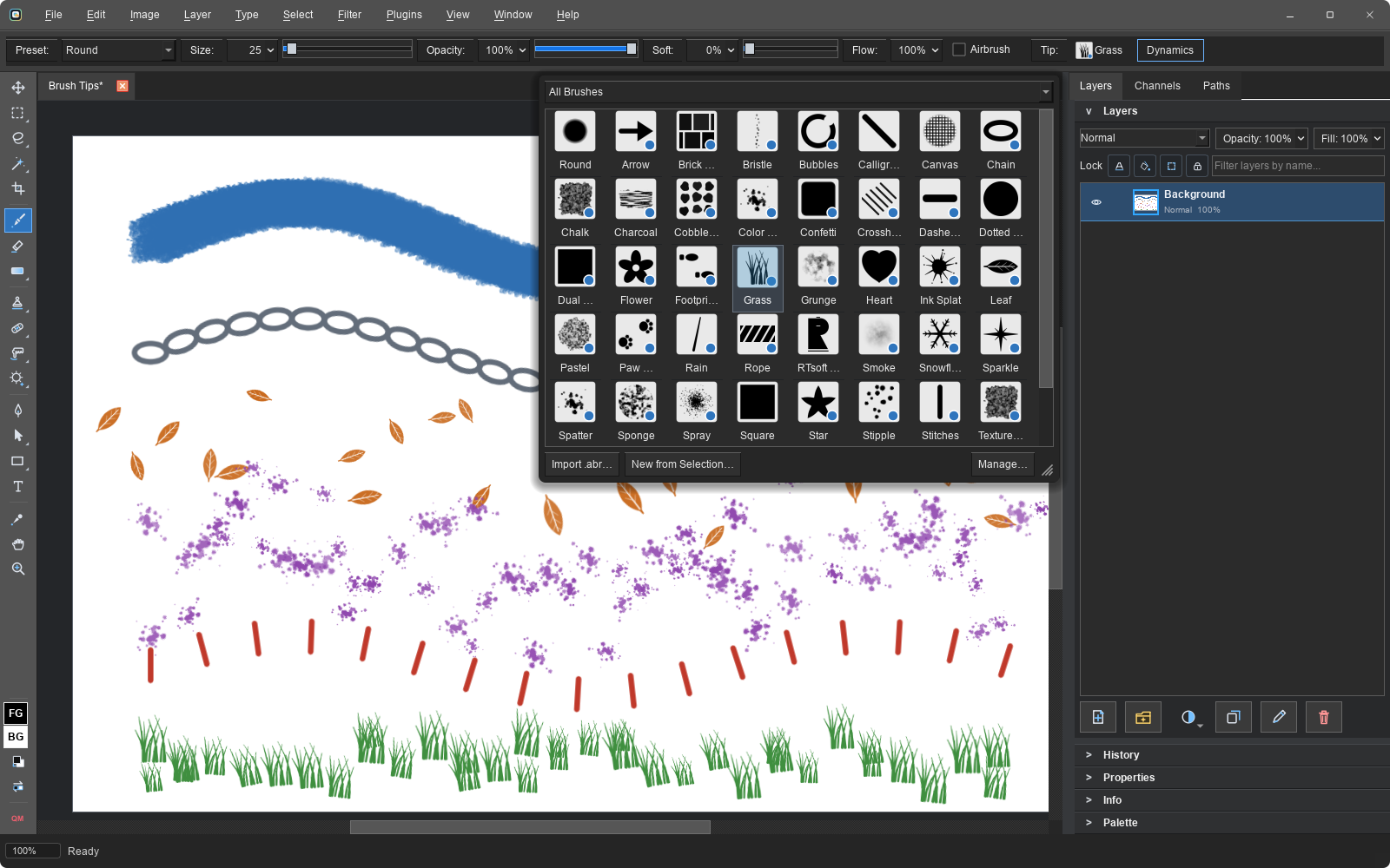 Brush Tip Manager showing a collection of textured and shaped brush presets