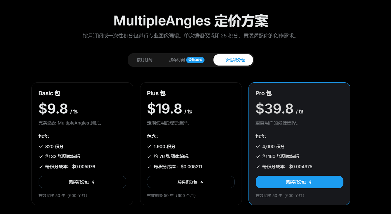 MultipleAngles 定价方案 / Pricing