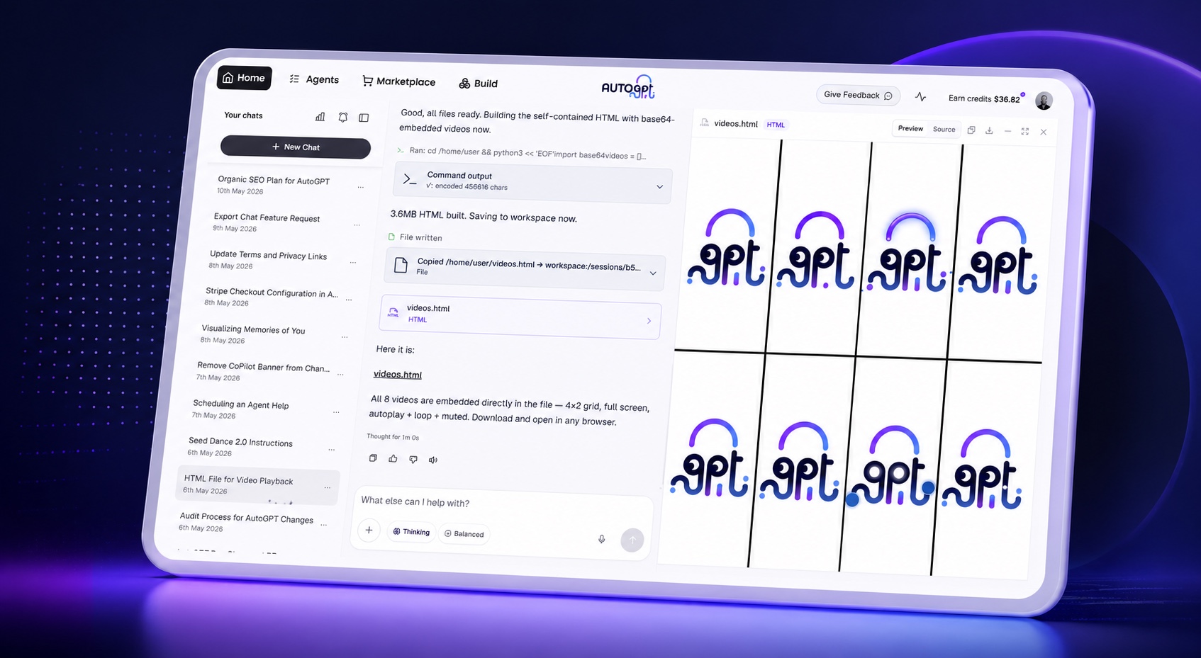 AutoPilot chat creating an AutoGPT agent