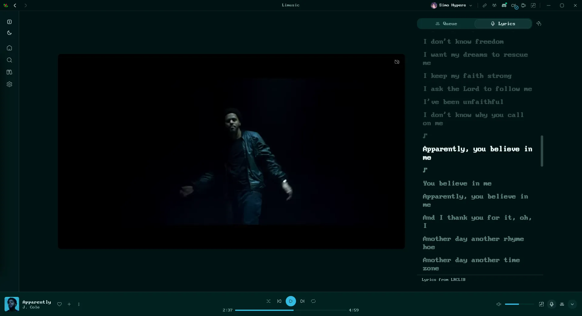 A music video playing with lyrics alongside