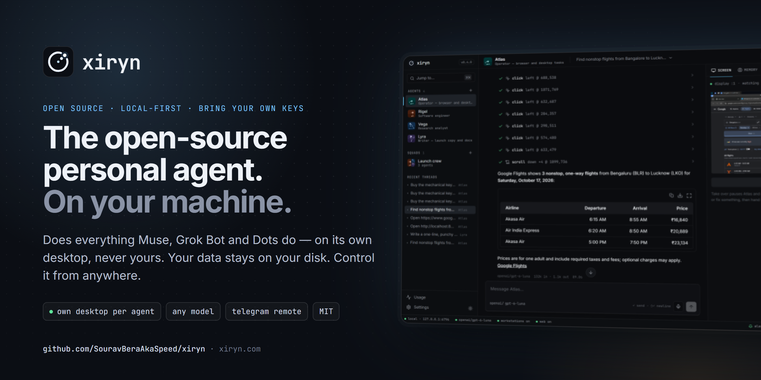 Xiryn — the open-source personal agent, on your machine