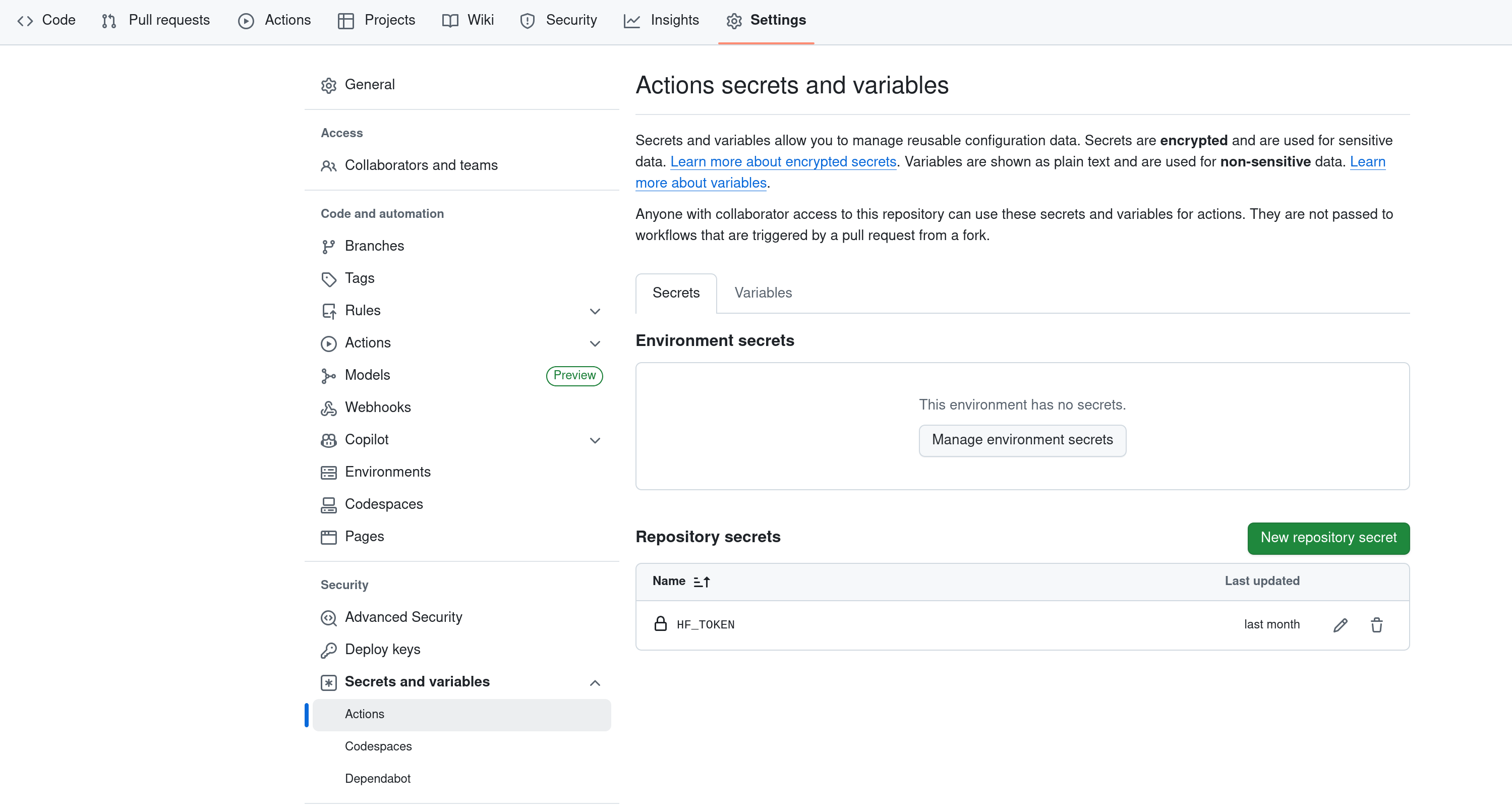 Settings HF_TOKEN screenshot