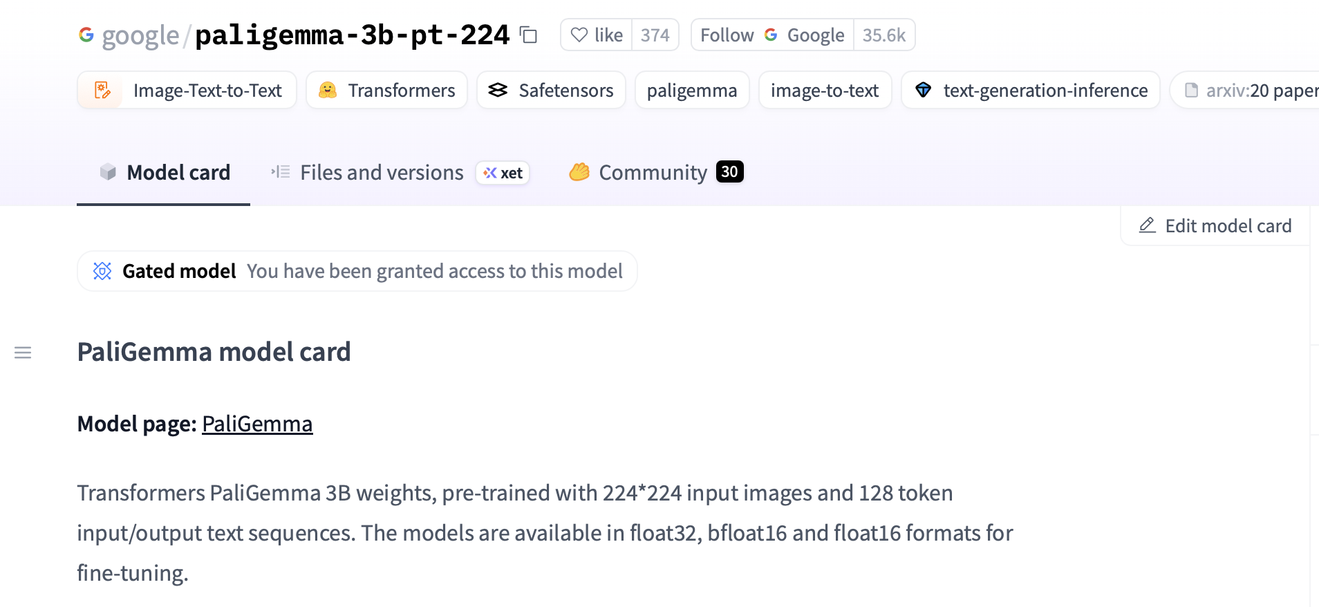 PaliGemma HF access