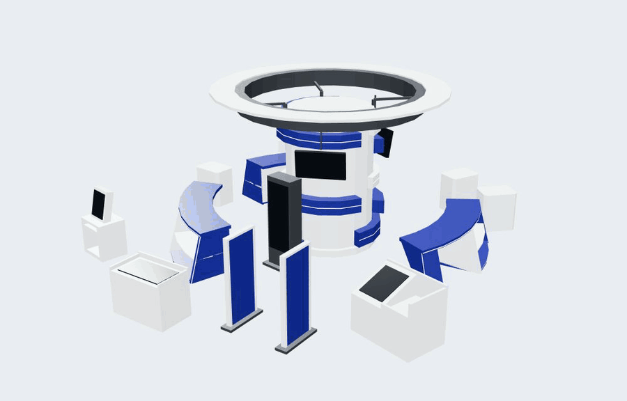 用户提供的中央展区 3D 建模案例,浏览器中实际旋转录制