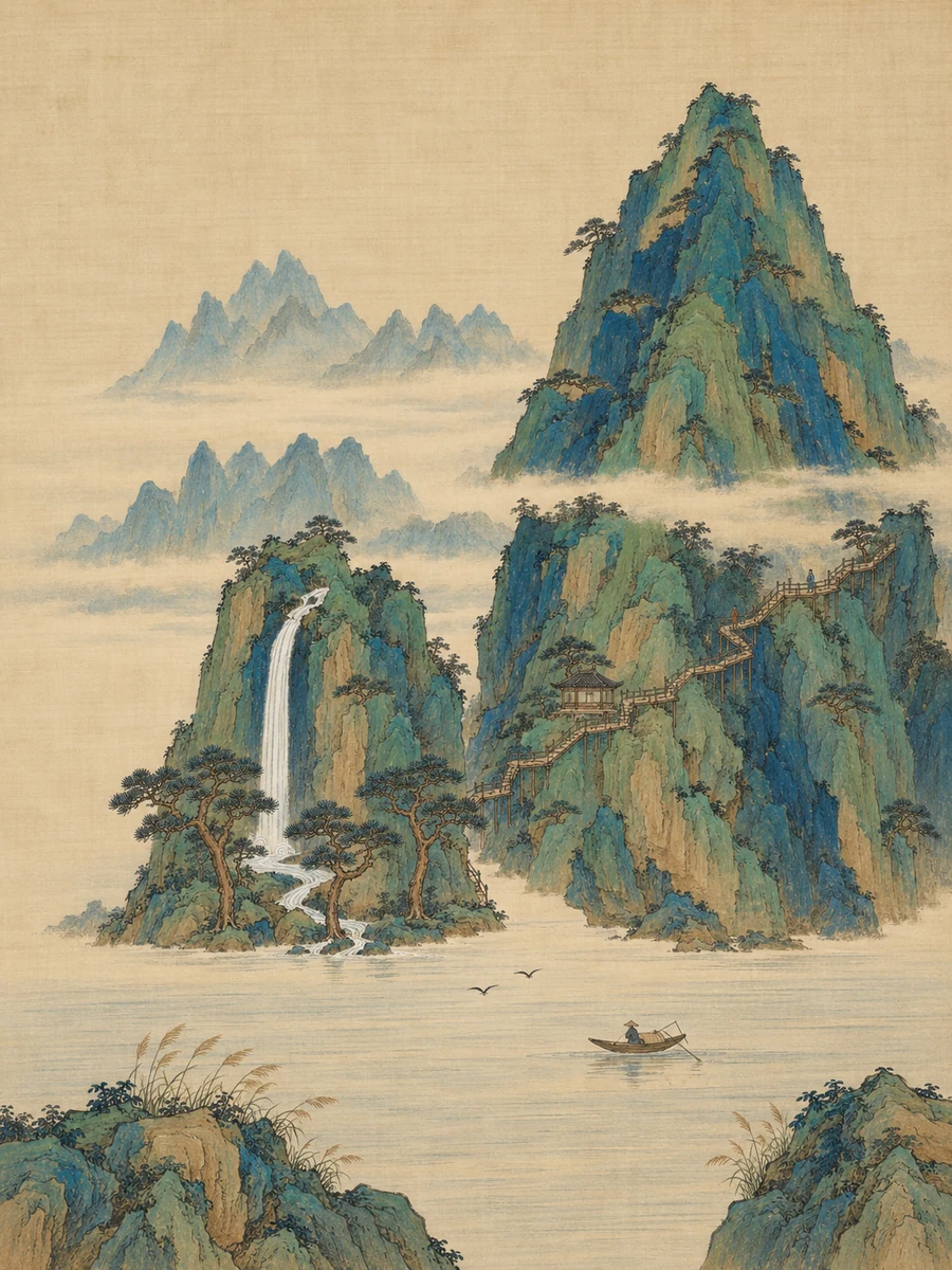 千峰翠色：以 sol 草图为参考生成的图片